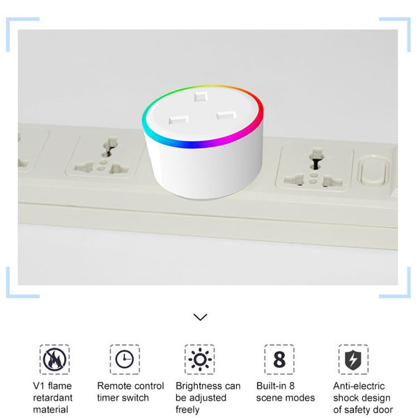 10A RGB Scene Light WiFi Remote Control Smart Socket Works with Alexa & Google Home, AC 220-240V, UK Plug, XS-SSC03