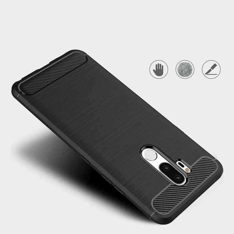 For LG G7 ThinQ Brushed Texture Carbon Fiber Shockproof TPU Protective Back Case, For LG G7 ThinQ