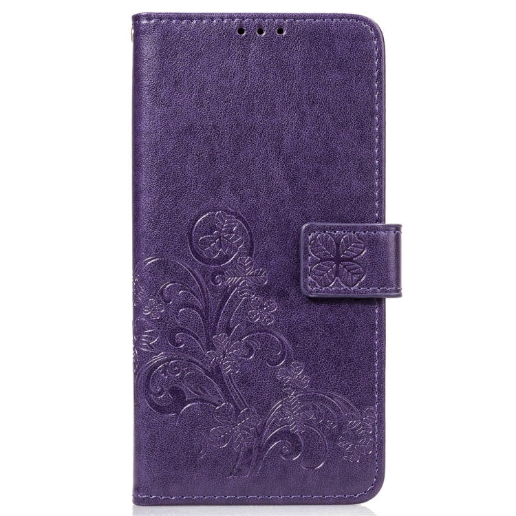 Lucky Clover Pressed Flowers Pattern Leather Case for OnePlus 6T, with Holder & Card Slots & Wallet & Hand Strap
