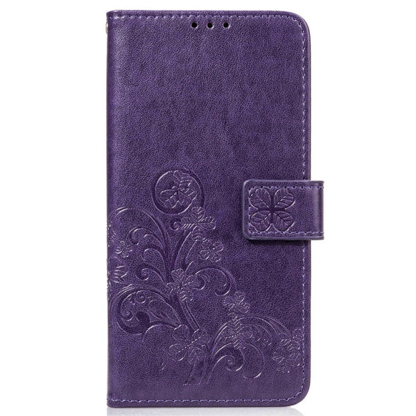 Lucky Clover Pressed Flowers Pattern Leather Case for OnePlus 6T, with Holder & Card Slots & Wallet & Hand Strap