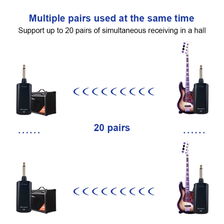 Measy AU688-U 20 Channels Wireless Guitar System Rechargeable Musical Instrument Transmitter Receiver, AU688-U Black