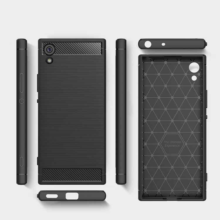 For Sony Xperia XA1 Brushed Texture Carbon Fiber Shockproof TPU Rugged Armor Protective Case(Black)