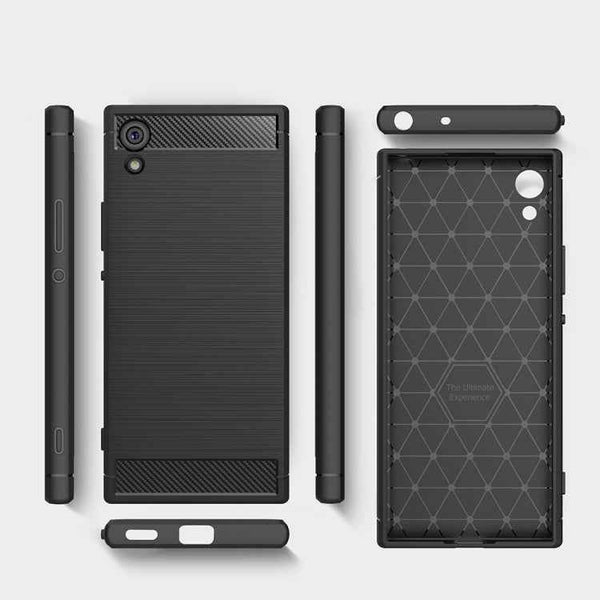 For Sony Xperia XA1 Brushed Texture Carbon Fiber Shockproof TPU Rugged Armor Protective Case(Black)