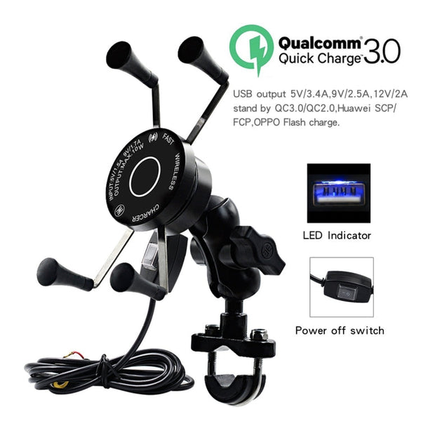 CS-878A1 Multi-function Motorcycle Wireless Wired Aluminum Alloy Mobile Phone Holder Charger