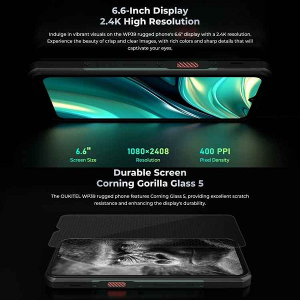 Oukitel WP39 5G Rugged Phone, 6GB+256GB, , Fingerprint Identification, 6.6 inch MediaTek Dimensity 6100+ Octa Core, NFC, OTG, Network: 5G (Green)