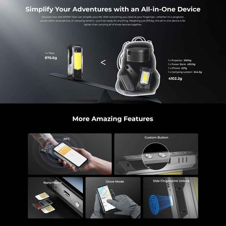 Oukitel WP100 TITAN 5G Projector Rugged Phone, 16GB+512GB, 200MP Camera, Fingerprint Identification, 6.8 inch Android 14 MediaTek Dimensity 7300 Octa Core, NFC, OTG, Network: 5G