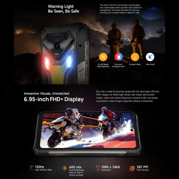Ulefone Armor 34 Pro, 16GB+512GB, Night Vision, IP68/IP69K Rugged Phone, 6.95 inch Android 15 MediaTek Dimensity 7300 Octa Core, Network: 5G, NFC, OTG
