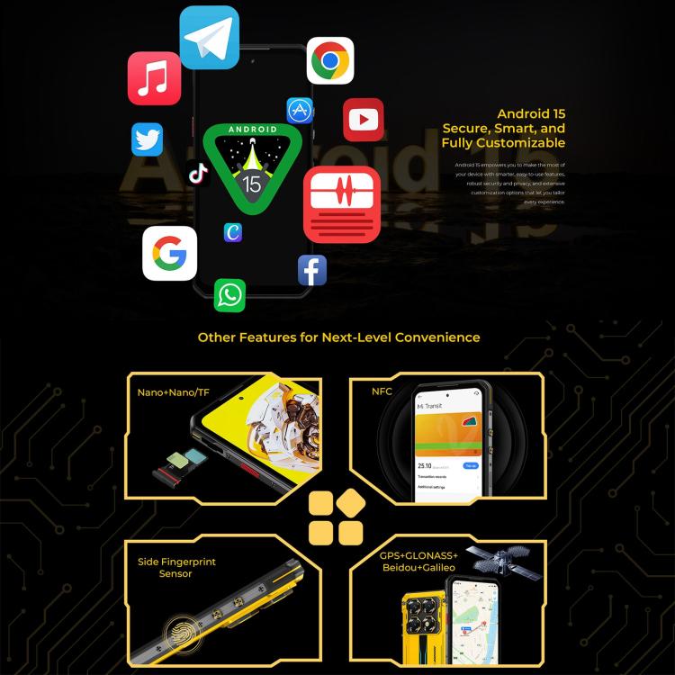 Oukitel WP60 Rugged Phone, 8GB+256GB, Night Vision, 108MP Camera, Side Fingerprint, 7.2 inch Android 15 MediaTek Dimensity 7025 Octa Core, NFC, OTG, Network: 5G, 8GB+256GB