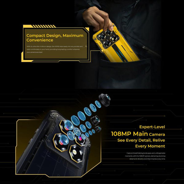 Oukitel WP60 Rugged Phone, 8GB+256GB, Night Vision, 108MP Camera, Side Fingerprint, 7.2 inch Android 15 MediaTek Dimensity 7025 Octa Core, NFC, OTG, Network: 5G, 8GB+256GB