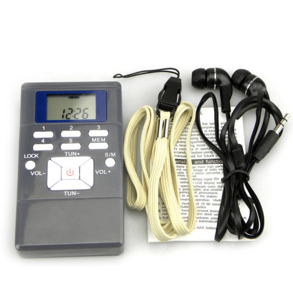 Portable Mini Frequency Modulation Digital LCD Display Radio Receiver with Earphone Jack & Lanyard