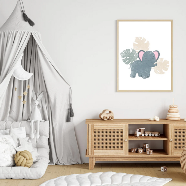 Little Elephant – Minimal Jungle Safari Nursery Print