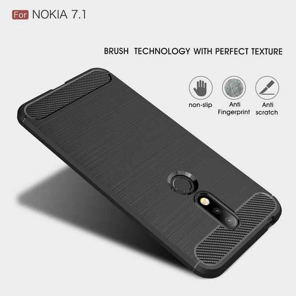 Brushed Texture Carbon Fiber Soft TPU Case for Nokia 7.1, Nokia 7.1