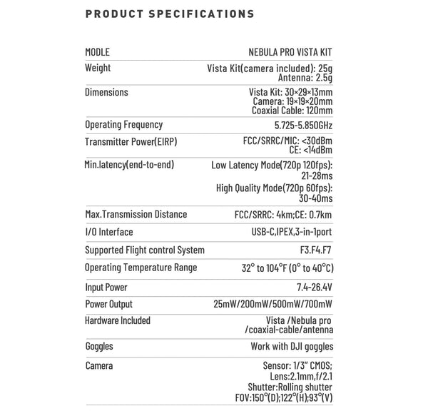 Caddx Nebula Pro Vista Kit HD Digital FPV System (720p/120fps)