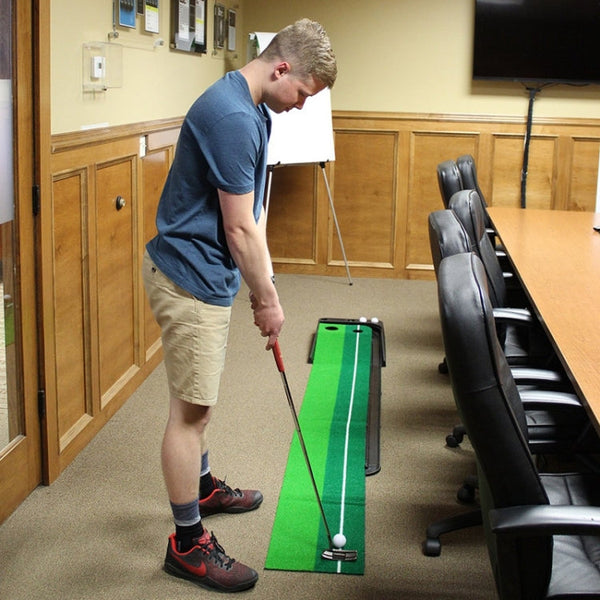 PGM Golf Mini Putting Mat Push Rod Trainer 3m, with Auto Ball Return Fairway