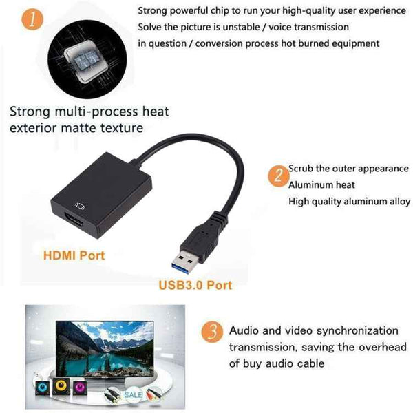 External Graphics Card Converter Cable USB3.0 to HDMI(Black)
