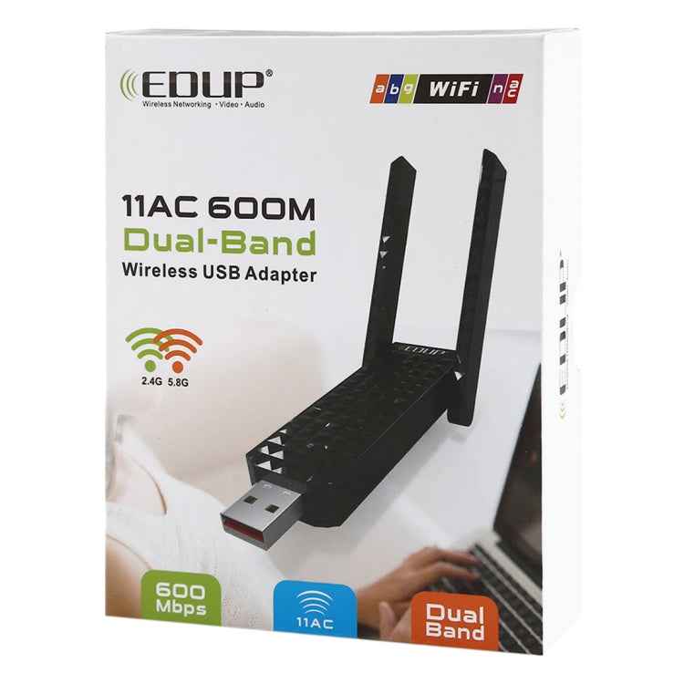 EDUP EP-AC1625 600Mbps 2.4G / 5.8GHz Dual Band Wireless 11AC USB 2.0 Adapter Network Card with 2 Antennas for Laptop / PC(Black)