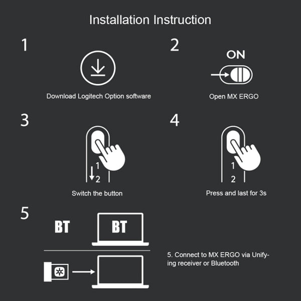 Logitech MX ERGO 440DPI Bluetooth + Unifying Dual-mode Wireless Trackball Optical Mouse, MX ERGO