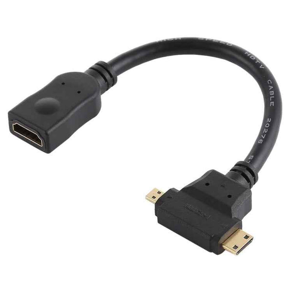 HDMI Female to Mini HDMI  Micro HDMI T Shape Cable(Black)