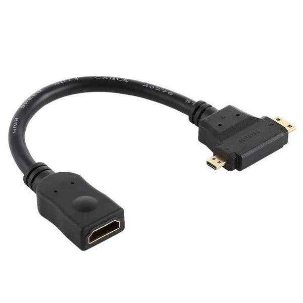 HDMI Female to Mini HDMI  Micro HDMI T Shape Cable(Black)