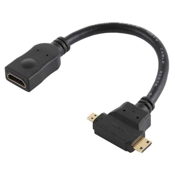 HDMI Female to Mini HDMI  Micro HDMI T Shape Cable(Black)