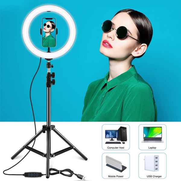 PULUZ 10.2 inch 26cm LED Ring Light  + 1.1m Tripod Mount Selfie Beauty Vlogging Video Light  Live Broadcast Kits