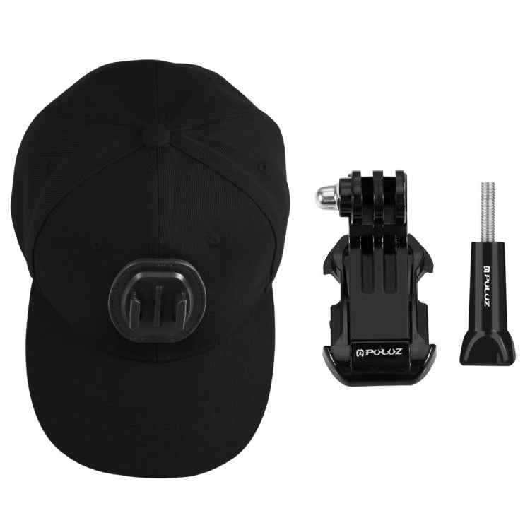 PULUZ Baseball Hat with J-Hook Buckle Mount & Screw for GoPro, DJI OSMO Action and Other Action Cameras(Black)