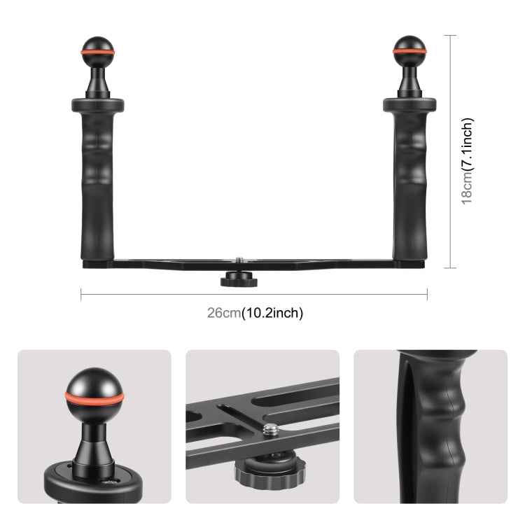 PULUZ Dual Handles Aluminium Alloy Tray Stabilizer for Underwater Camera Housings(Black)