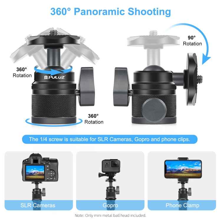 PULUZ 360 Panorama Aluminum Alloy Tripod Ball Head Adapter with Knob Lock(Black)