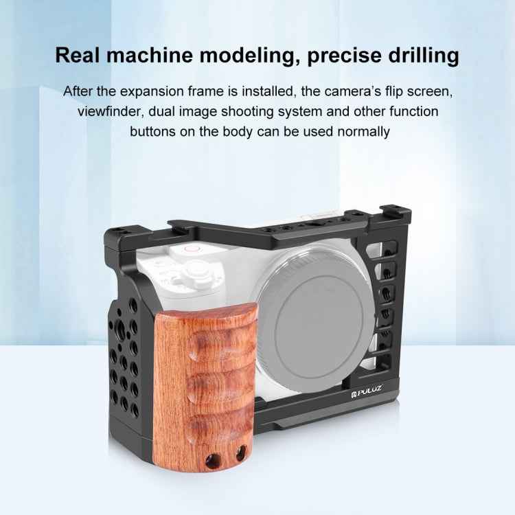 For Sony ZV-E1 PULUZ Wood Handle Metal Camera Cage Stabilizer Rig