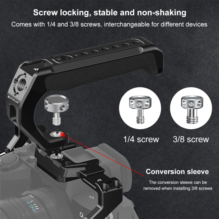 PULUZ Arri Metal Silicone Top Handle with Cold Shoe Mount for Mirrorless Camera Cage Stabilizer