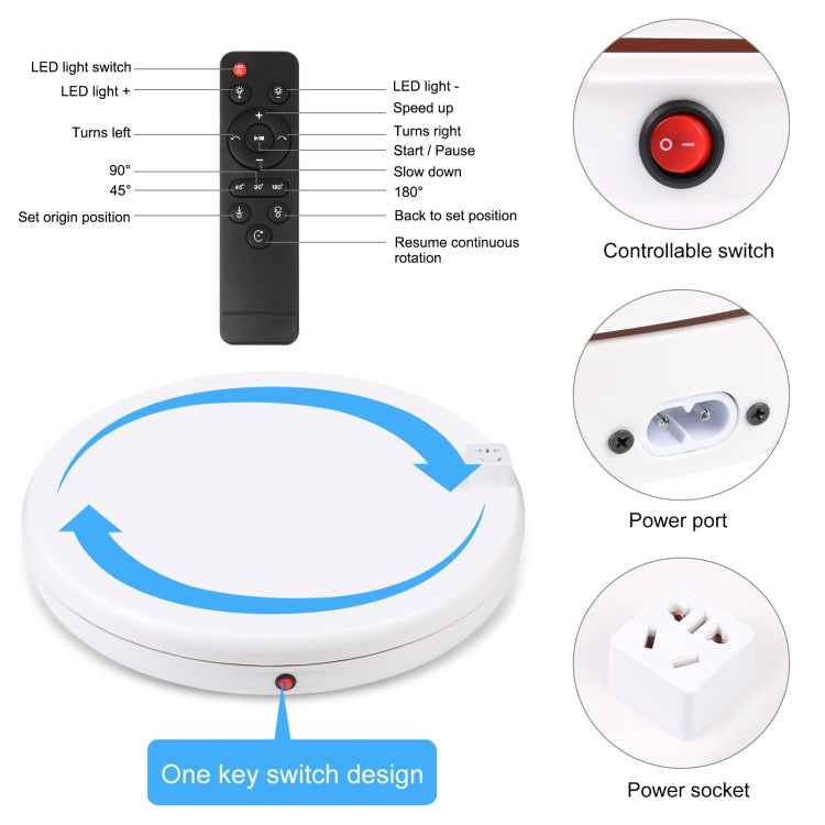 PULUZ 45cm Remote Control Adjusting Speed Rotating Turntable Display Stand with Power Socket, White, Load 100kg(UK Plug)