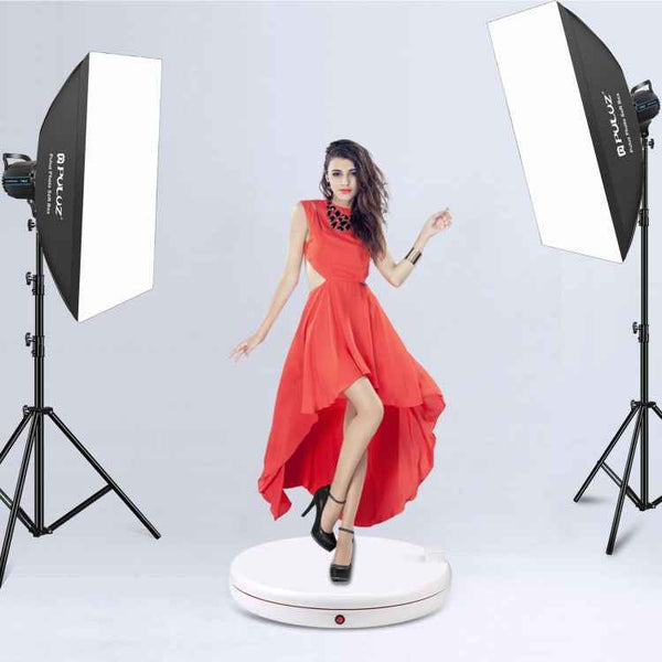 PULUZ 45cm Remote Control Adjusting Speed Rotating Turntable Display Stand with Power Socket, White, Load 100kg(UK Plug)