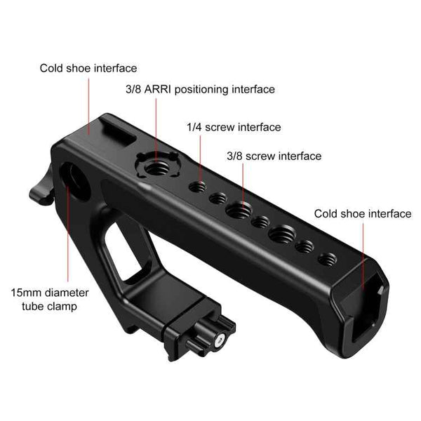 PULUZ Double-thread Metal Quick Release Top Handle with Cold Shoe for Camera Cage Stabilizer (Black)