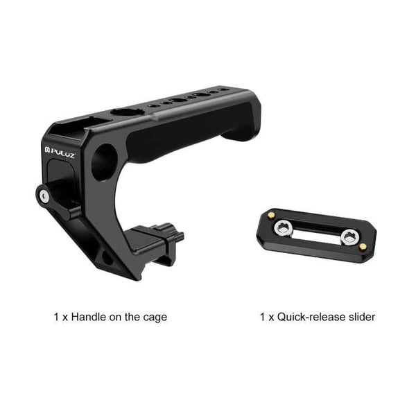 PULUZ Double-thread Metal Quick Release Top Handle with Cold Shoe for Camera Cage Stabilizer (Black)