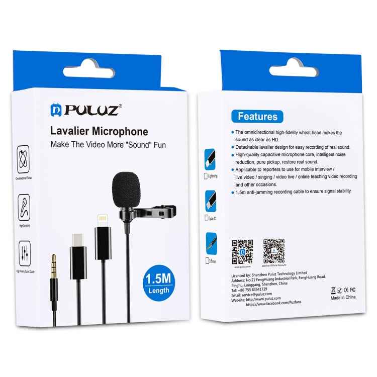 PULUZ 1.5m 8 Pin Jack Lavalier Wired Condenser Recording Microphone
