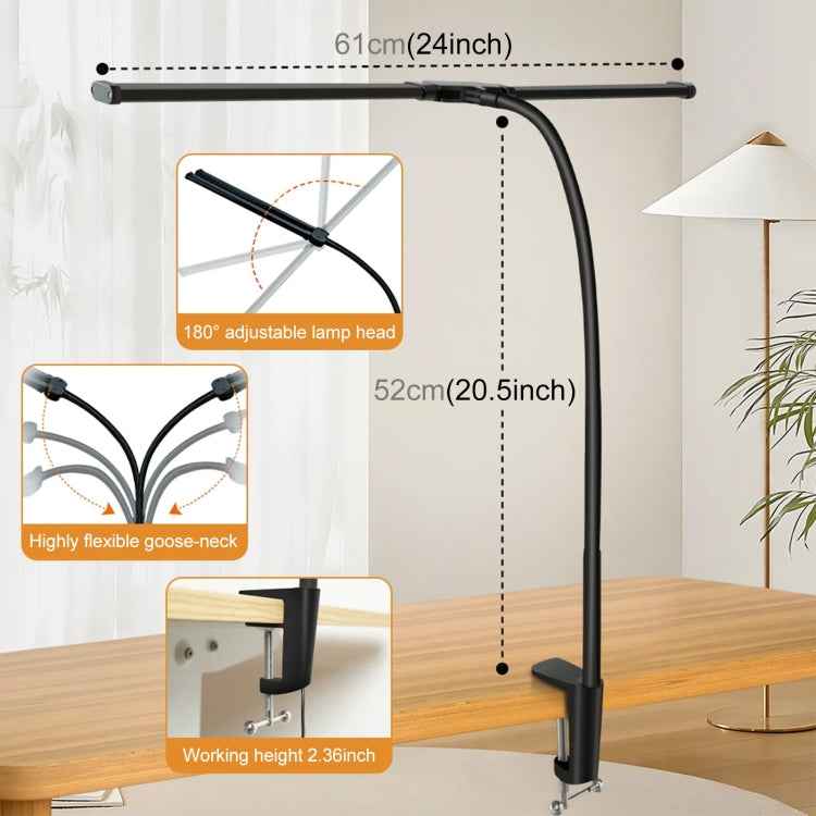 PULUZ Gooseneck Tube LED Fill Light Double Head Clip Desk Lamp (Black)