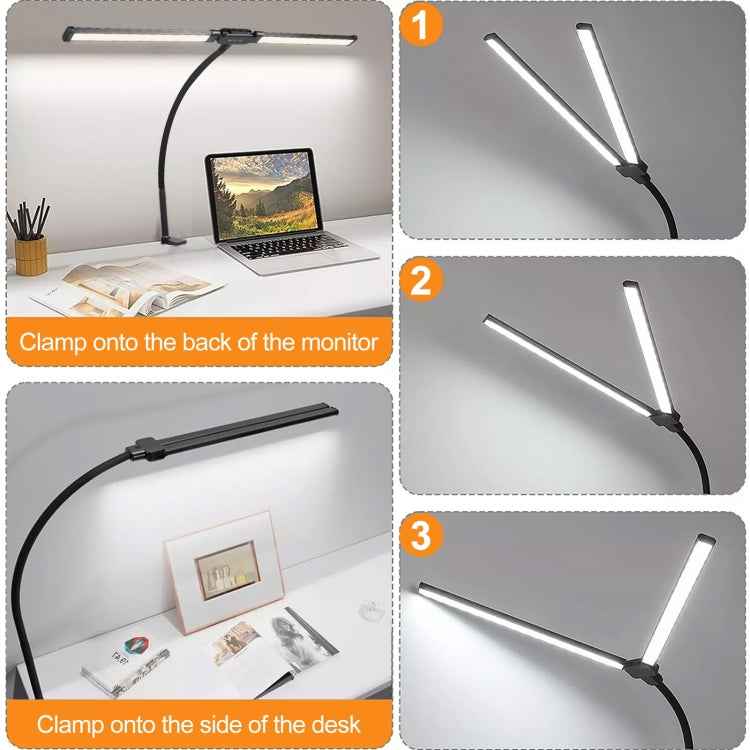 PULUZ Gooseneck Tube LED Fill Light Double Head Clip Desk Lamp (Black)