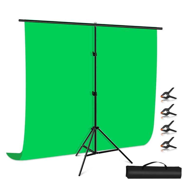 PULUZ 2x2m T-Shape Photo Studio Background Support Stand Backdrop Crossbar Bracket Kit with Clips(Green)