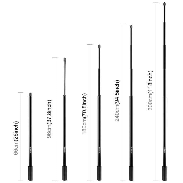 PULUZ 3m Metal Selfie Stick Monopod  for Insta360 One RS / X2 / X3 / X4 (Black)