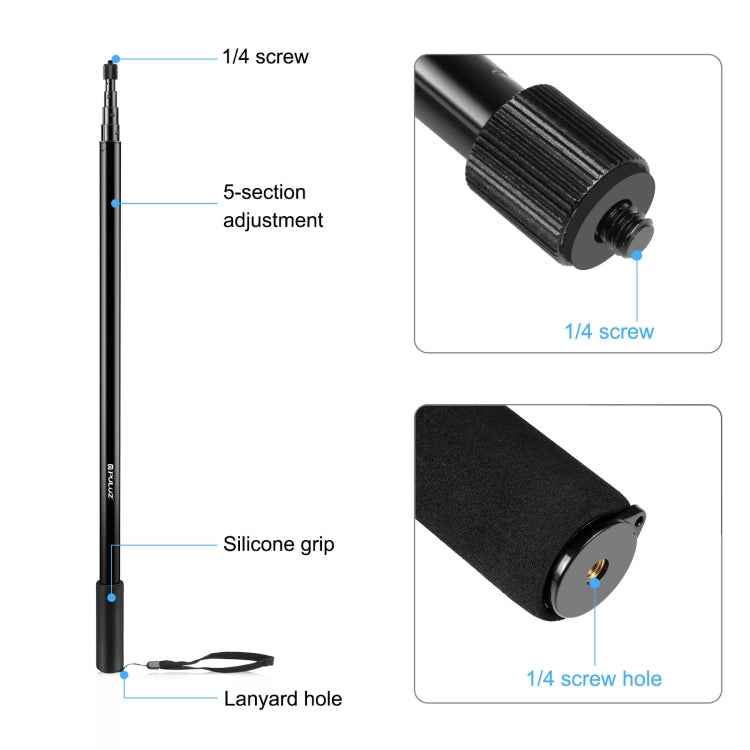 PULUZ 3m Metal Selfie Stick Monopod  for Insta360 One RS / X2 / X3 / X4 (Black)