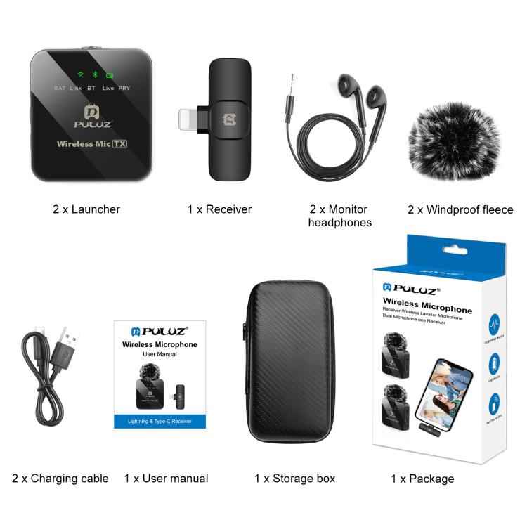 PULUZ Wireless Lavalier Microphone for iPhone / iPad, 8-Pin Receiver and Dual Microphones (Black)