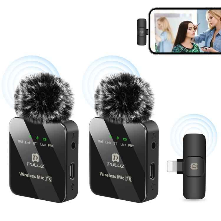PULUZ Wireless Lavalier Microphone for iPhone / iPad, 8-Pin Receiver and Dual Microphones (Black)
