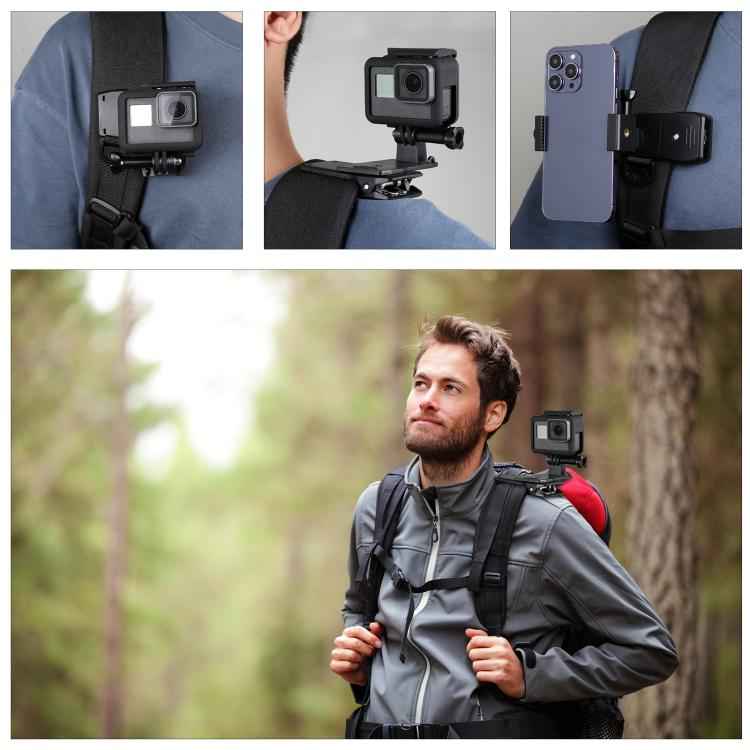 PULUZ 4 in 1 360 Degree Rotating Backpack Hat QR Clip Rec-mounts with Phone Clamp Kit