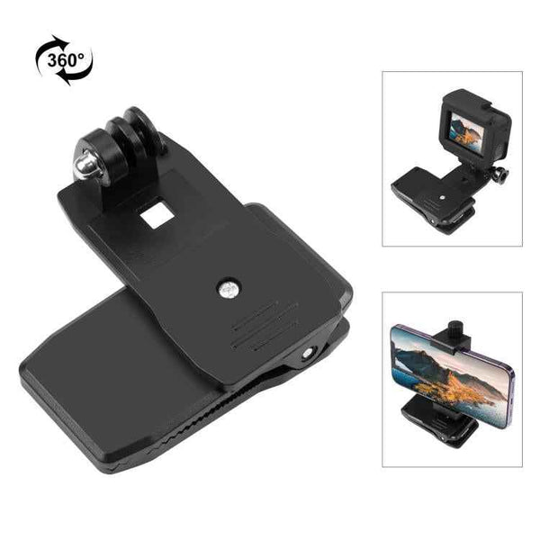 PULUZ 4 in 1 360 Degree Rotating Backpack Hat QR Clip Rec-mounts with Phone Clamp Kit