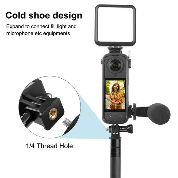 For Insta360 X4 PULUZ Cold Shoe PC Plastic Protective Frame with Adapter Mount & Screw (Black)