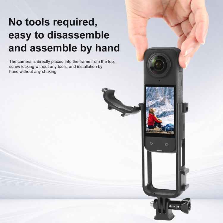 For Insta360 X4 PULUZ Cold Shoe PC Plastic Protective Frame with Adapter Mount & Screw (Black)