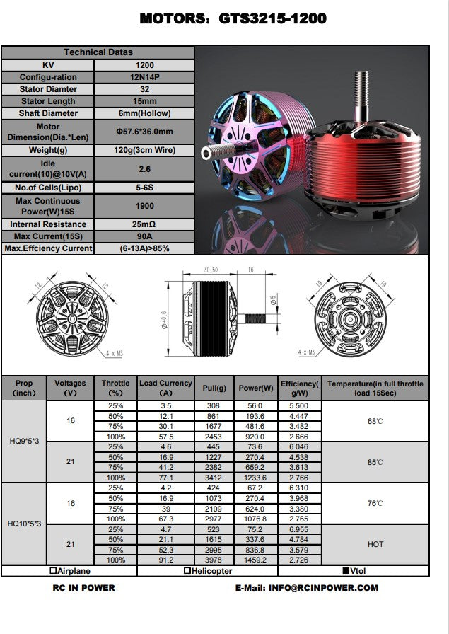 RCinPower GTS 3215 Brushless FPV Drone Motor