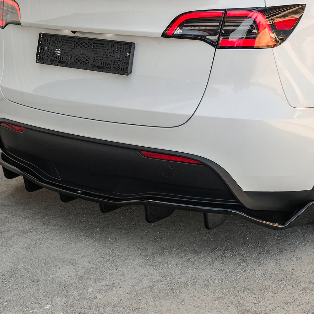 OW Rear Bumper Lower Diffusor Splitter Valance TESLA Model Y 2020-2025 Gloss Black ABS Plastic Screws On