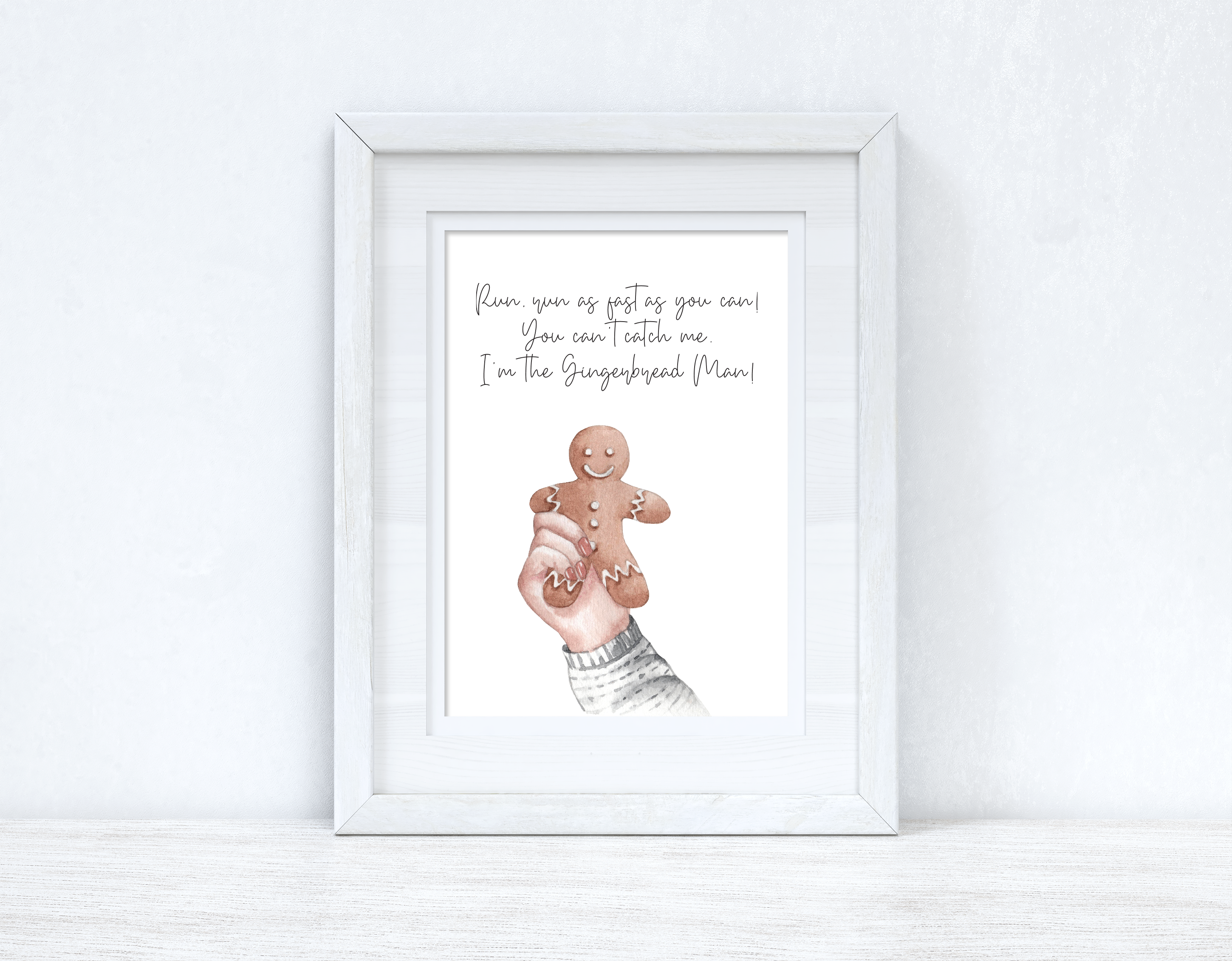Run, Run As Fast As You Can Gingerbread Man Christmas Seasonal Winter Wall Home Decor Print