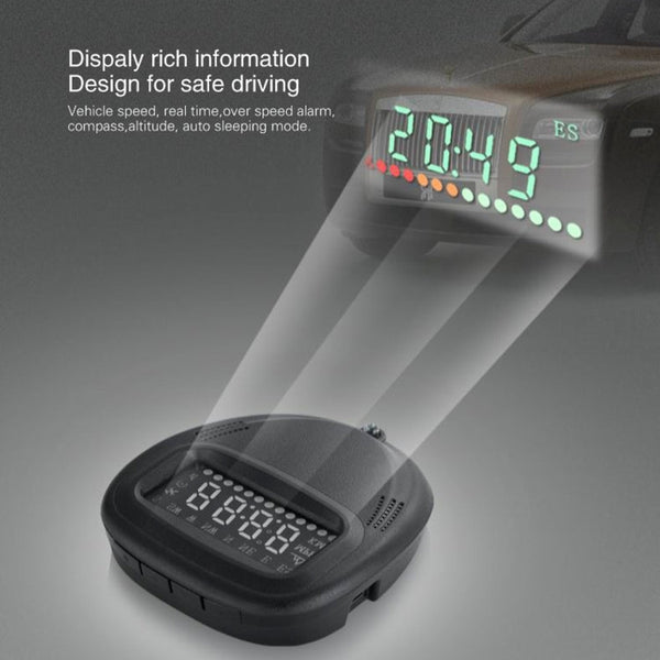 A1 2.0 inch Car GPS HUD Head Up Display Vehicle-mounted Security System, Support Speed & Real Time & Altitude & Over Speed Alarm & Compass & MPH & Auto Sleeping & KM & Satellite Signal